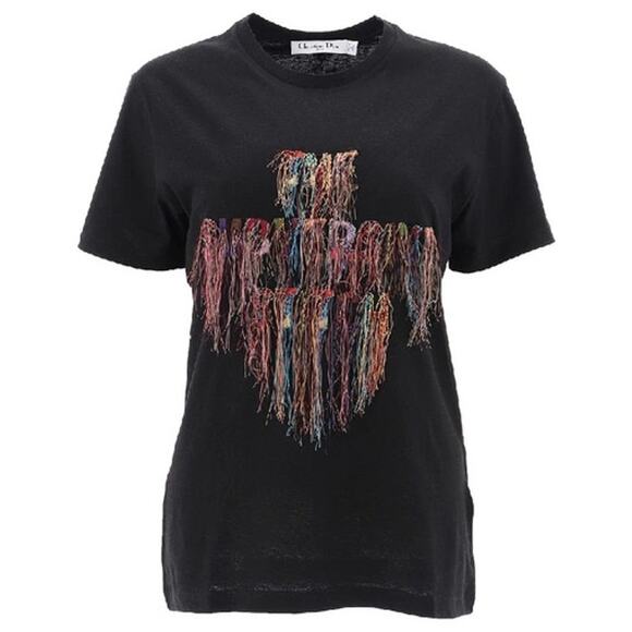 L Christian Dior Black The Subversive Stitch 2019 Embroidered Fringe T-Shirt Top - Picture 1 of 13
